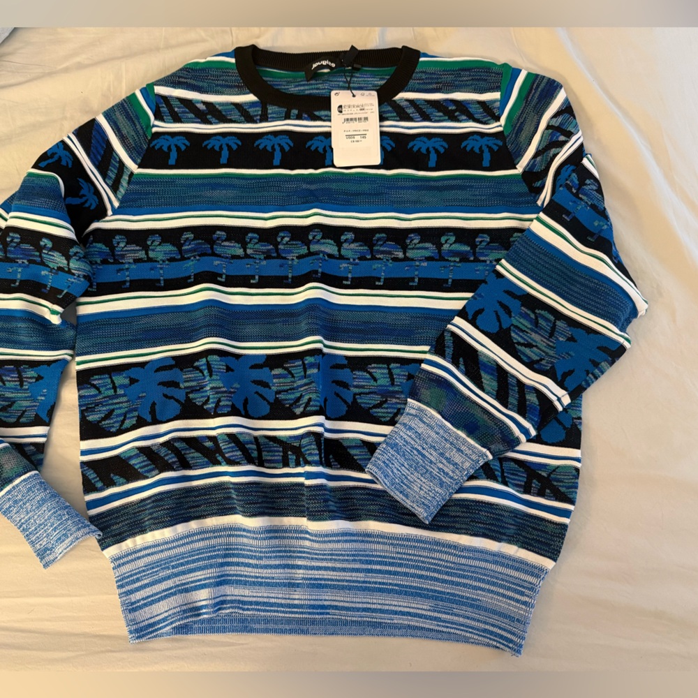 Desigual Blue and Green Patterned Sweater